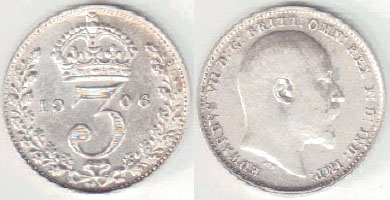 1906 Great Britain silver Threepence (aEF) A003805